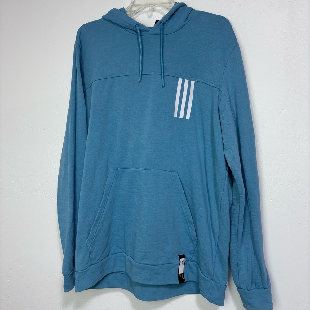 Adidas Blue Large Men's Sweatshirt Pullover Hoodie Cotton Blend Athletic